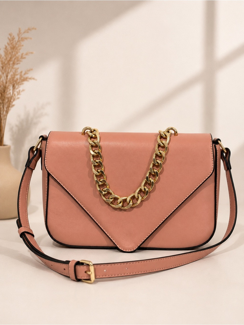 Women’s Pink Chain-Accent Crossbody Bag